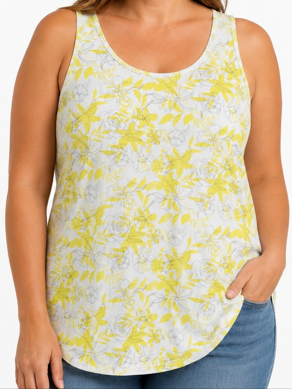 Duluth Trading Co. Womens sz XXL Yellow Floral Tank Top Sleeveless Casual Shirt